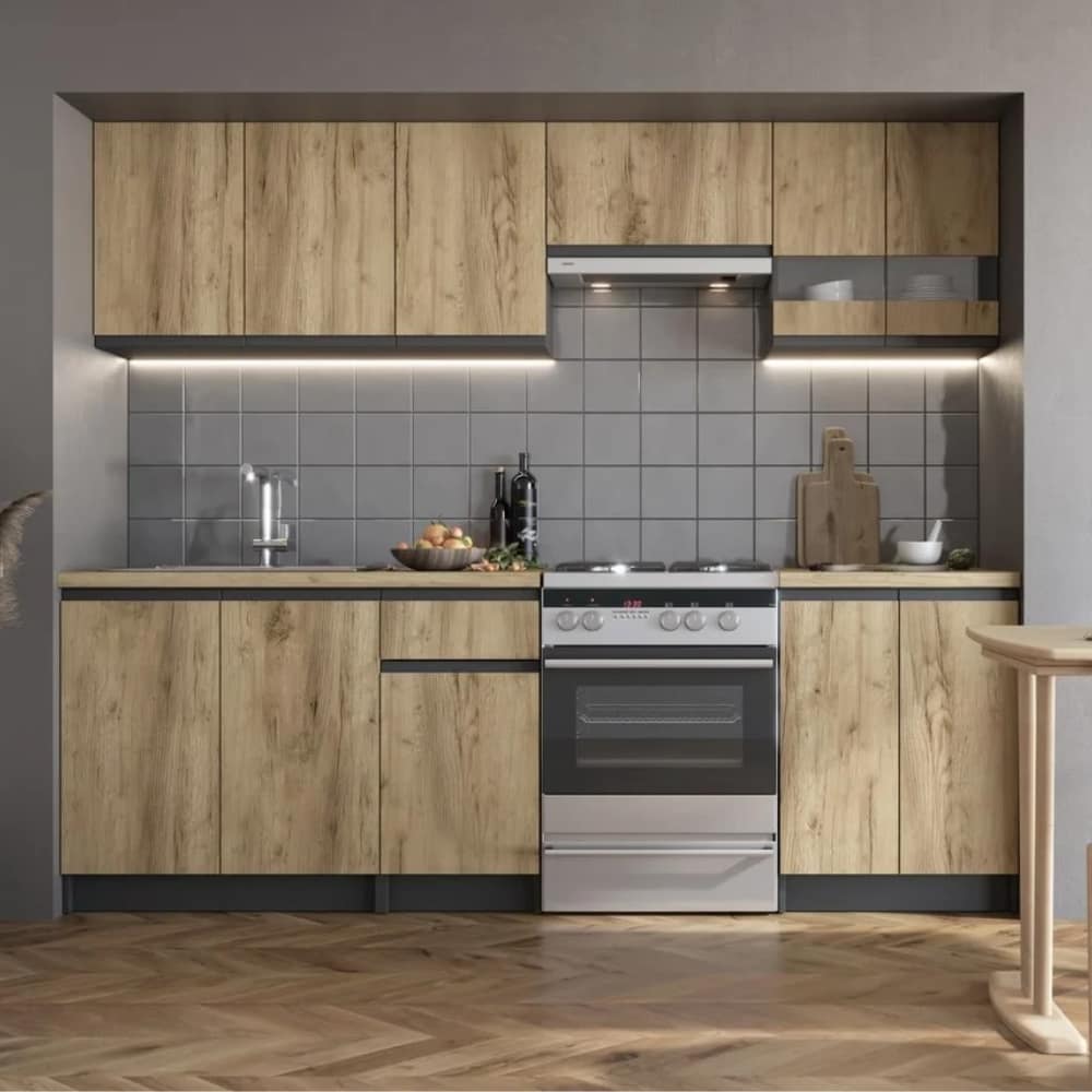 katarina-24-m-graphite-lux-ensemble-de-meubles-de-cuisine-a-assembler-ksetkatarinag Ensemble de meubles de cuisine à assembler Naturel Katarina 2,4 m Graphite LUX – Image 1