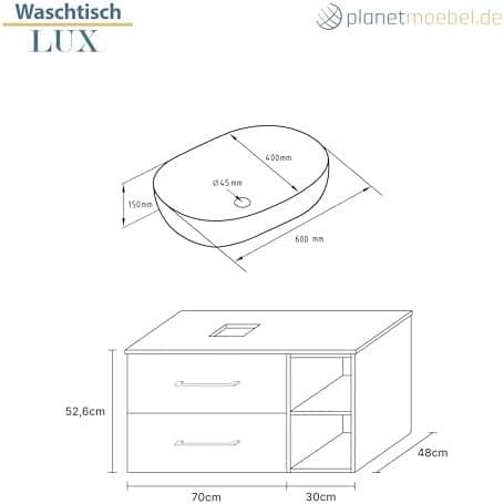 Planetmöbel LUX Meuble de salle de bain avec lavabo suspendu 100 cm et lavabo à poser 60 cm noir, chêne doré/anthracite  Amazon.fr Cuisine et MaisonRufus AI – Image 2