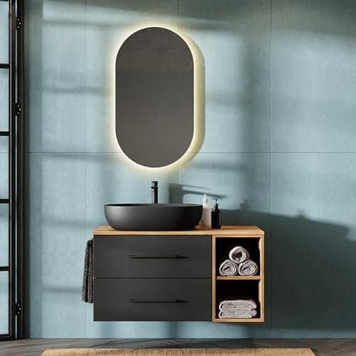 41OodDgFVXL._AC_.jpg Planetmöbel LUX Meuble de salle de bain avec lavabo suspendu 100 cm et lavabo à poser 60 cm noir, chêne doré/anthracite Amazon.fr Cuisine et MaisonRufus AI – Image 1