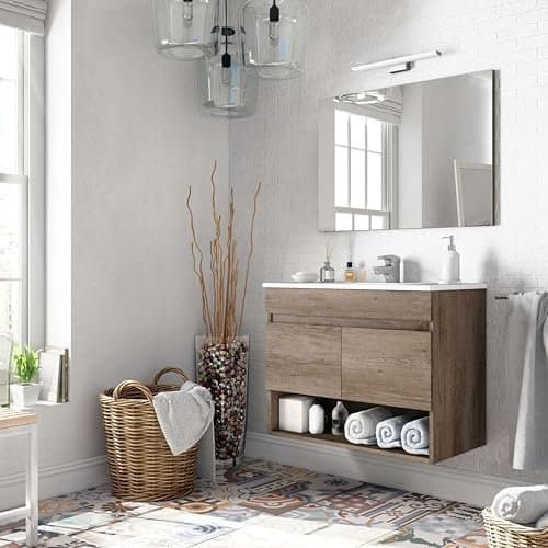 510RRgo-W7L._AC_.jpg Ensemble de Meubles de Salle de Bain + Miroir en mélamine 80 x 45 x 64 cm Casa Oslo – Image 1