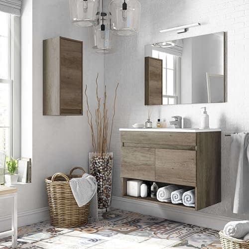 Ensemble de Meubles de Salle de Bain + Miroir en mélamine 80 x 45 x 64 cm Casa Oslo – Image 2